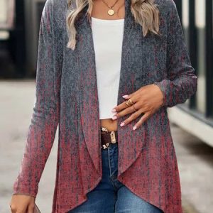 Shawl Collar Long Sleeve Ethnic Regular Micro-Elasticity Loose Jacket For Women, Jackets, color:Red|size:XXL, Noracora