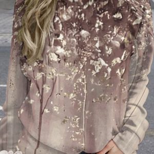 Casual Crew Neck Floral Sweatshirt, Hoodies & Sweatshirts, color:Khaki|size:3XL, Noracora