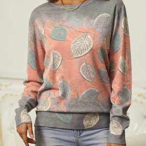 Casual Leaf Sweater, Sweaters, color:Red|size:XXL, JustFashionNow