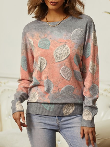 Casual Leaf Sweater, Sweaters, color:Red|size:XXL, JustFashionNow