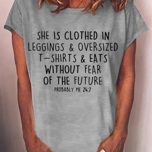 Women's Crew Neck Probably Me Casual T-Shirt, color:Gray|size:3XL, Lilicloth.com