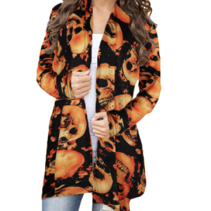 Crew Neck Long Sleeve Halloween (pumpkin) Regular Micro-Elasticity Loose Kimono For Women, Kimono, color:Orange|size:3XL, Noracora