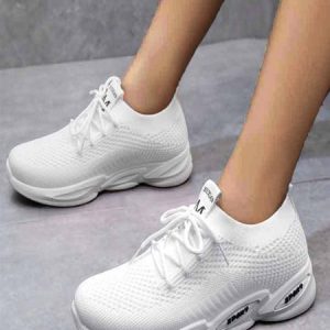 Casual Plain Lace-Up Low Heel Fly Woven Shoes, Sneakers&Athletic, color:White|size:41, Noracora