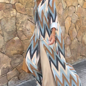 Shirt Collar Regular Fit Casual Geometric Dress, Dresses, color:Blue|size:XXL, JustFashionNow