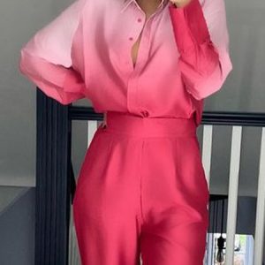Long sleeve Gradient Urban Loose Blouse, Blouses and Shirts, color:Red|size:XXL, Stylewe