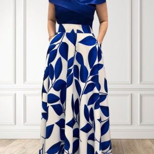 Elegant Cold Shoulder Regular Fit No Elasticity Dress, Maxi Dresses, color:As Picture|size:XXL, Stylewe