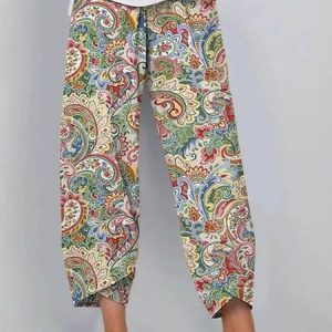 Paisley Loose Casual Pants, Pants, color:Multicolor|size:XXL, JustFashionNow