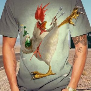 Men's 3d Print Kung Fu Chicken Funny Graphic Printing Crew Neck Text Letters Casual T-Shirt, T-shirts, Lilicloth.com