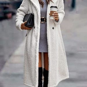 Plain Casual Loose Hoodie Overcoat, Coats, color:White|size:XXL, JustFashionNow