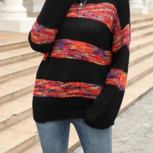 Casual Color Block Crew Neck Regular Fit Sweater, Sweaters, color:Black|size:XL, JustFashionNow