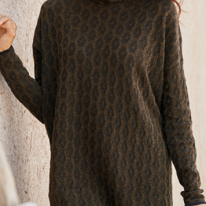 Women Yarn/Wool Yarn Color Block Long Sleeve Comfy Boho Sweater, Sweaters, color:Coffee|size:XXL, Noracora