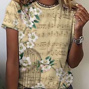 Lilicloth x Iqs Floral Music Women's Loose Casual T-Shirt, color:As Picture|size:3XL, Lilicloth.com