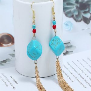 Vacation Acrylic Beaded Metal Tassel Dangle Earrings, Earrings, color:As Picture|size:One-size, JustFashionNow