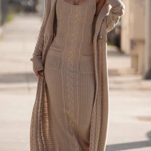 Plain Elegant Tight Sleeveless Maxi Dress, Maxi Dresses, color:Khaki|size:XXL, Stylewe