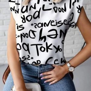 Urban Text Letters Stand Collar Regular Fit Shirt, Blouses and Shirts, color:White|size:XXL, Stylewe