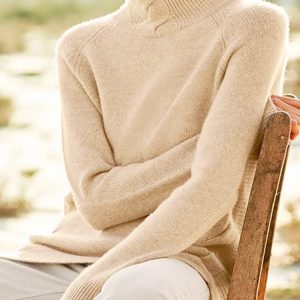 Long Sleeve Turtleneck Knitted Basic Sweater, Sweaters, color:Khaki|size:4XL, JustFashionNow