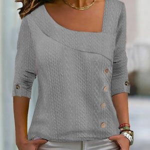 Casual Knitted Loose Plain Shirt, Shirts & Blouses, color:Gray|size:XXL, JustFashionNow