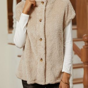 Lambswool Plain Teddy Jacket, Vests & Gilets, color:Wine Red|size:XXL, JustFashionNow