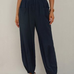 Plain Casual Casual Pants, Pants, color:Light Blue|size:XXL, JustFashionNow