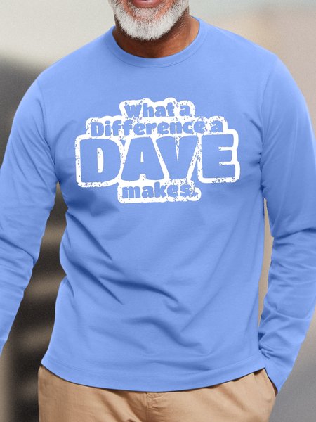 What's Difference A Dave Makes Loose Text Letters Casual Cotton Top, color:Blue|size:3XL, Lilicloth.com