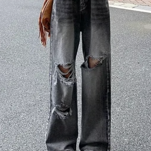 Plain Ripped Buckle Pockets Casual Jeans, Denim&Jeans, color:Gray|size:XXL, Noracora