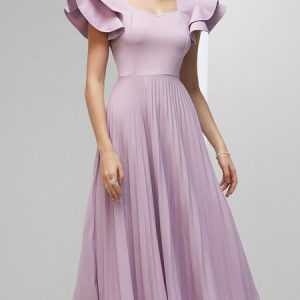 Elegant Sweetheart Neckline Plain Regular Fit Party Dress, Midi Dresses, color:Light Purple|size:XXL, Stylewe