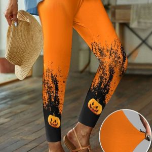 Casual Halloween Long Legging, Leggings, color:Orange|size:XXL, Noracora