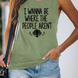 Casual Crew Neck Text Letters Tank Top, Tanks & Camis, color:Green|size:XXL, Noracora