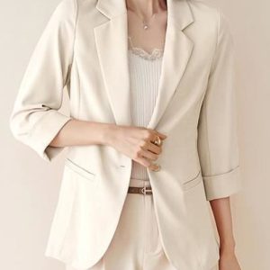 Women's Urban Casual Solid Color Pocket Button Suit Clothing, Blazers, color:Apricot|size:3XL, JustFashionNow