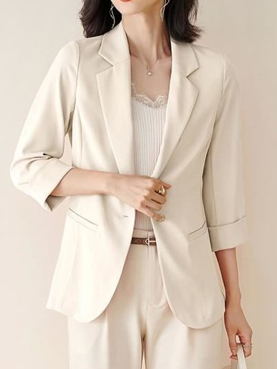 Women's Urban Casual Solid Color Pocket Button Suit Clothing, Blazers, color:Apricot|size:3XL, JustFashionNow