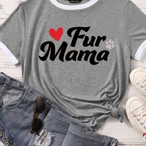 Lilicloth X Funnpaw Women's Fur Mama Matching T-Shirt, color:Gray|size:XXL, Lilicloth.com