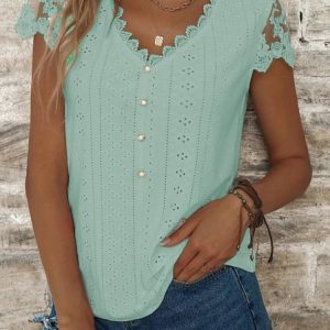 Loose V Neck Plain Casual T-Shirt, JustFashionNow T-Shirts, color:Green|size:XXL,