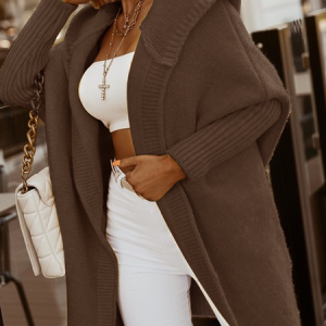 Loose High Elasticity Plain Sweater Hooded Long sleeve Coat, Cardigans, color:Coffee|size:XXL, Stylewe