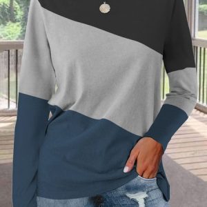Crew Neck Color Block T-Shirt, color:Blue|size:XXL, Lilicloth.com