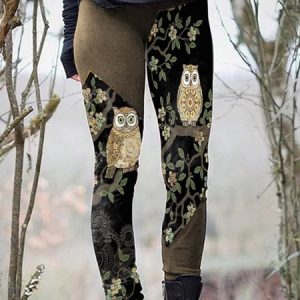 Animal Color Block Casual Leggings, Leggings, color:Khaki|size:XXL, JustFashionNow
