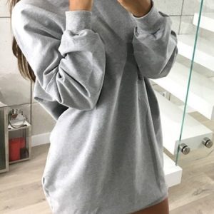 Crew Neck Casual Sweashirt Dress With No, Dresses, color:Light Gray|size:XL, JustFashionNow