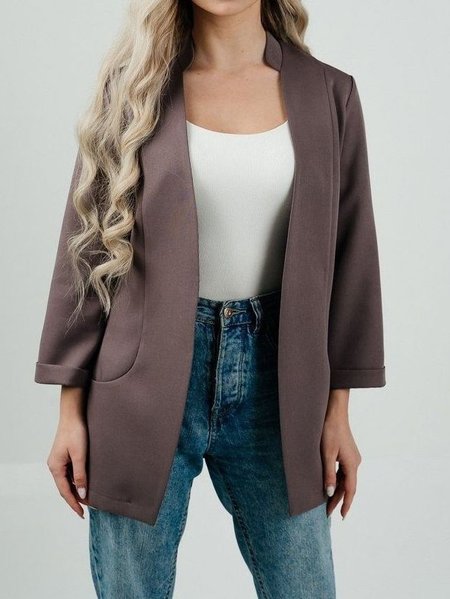 Wrap Casual Loose Plain Blazer, Blazers, color:Deep Brown|size:XXL, JustFashionNow