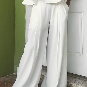 Elegant Regular Fit Plain Fashion Pants, Pants, color:White|size:XXL, Stylewe