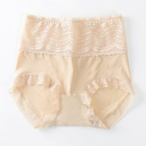 Breathable High Elastic Casual High Waist Lace Briefs Panty, Panties, color:Nude|size:XL, JustFashionNow