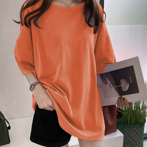 Plain Half Sleeve Crew Neck Casual Tunic T-Shirt, T-Shirts, color:Orange|size:XXL, JustFashionNow