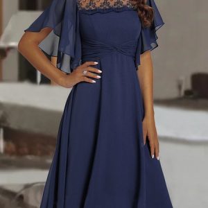Chiffon Crew Neck Casual Dress, Formal Dresses, color:Blue|size:XXL, JustFashionNow