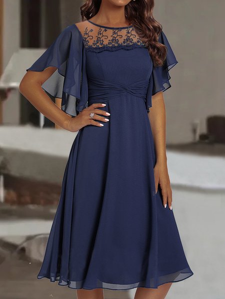 Chiffon Crew Neck Casual Dress, Formal Dresses, color:Blue|size:XXL, JustFashionNow