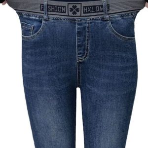 Tassel Brushed High Waisted Denim Jeans, Denim&Jeans, color:Dark Blue|size:4XL, Noracora