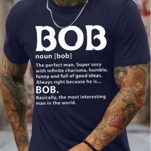 Men's Funny Bob The Perfect Man Graphic Printing Cotton Text Letters Loose Casual T-Shirt, T-shirts, Lilicloth.com