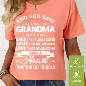 Women’s God Said Let There Be Grandma Who Has Ears That Always Listen Waterproof Oilproof And Stainproof Fabric T-Shirt, color:Pink|size:3XL, Lilicloth.com