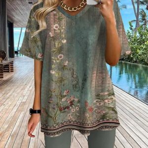 Ethnic Loose V Neck Vintage Two-Piece Set, Suit Set, color:Green|size:XXL, JustFashionNow