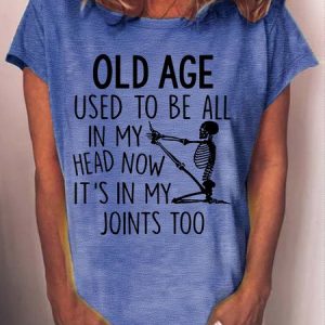 Women's Old Age Used To Be All In My Head Casual Crew Neck Letters T-Shirt, color:Blue|size:3XL, Lilicloth.com