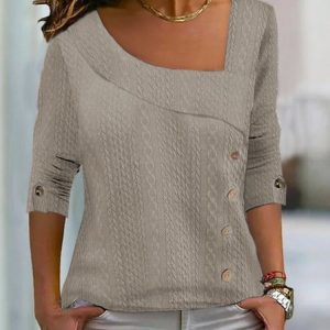 Long Sleeve Plain Regular Loose TUNIC Shirt For Women, Blouses, color:Gray|size:XXL, Noracora