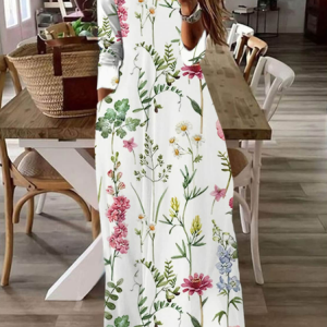 Casual Floral Regular Fit V Neck Dress, Dresses, color:White|size:XXL, JustFashionNow