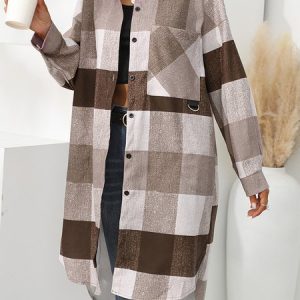 Loose Pocket Stitching Casual Trench Coat, Trench Coats, color:Camel|size:XXL, JustFashionNow